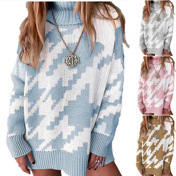 2022 neue Stricken Top Print Pullover Frauen Lange Hülse Drehen Unten Kragen Beiläufige Lose Feste Pullover Streetwear Pullover