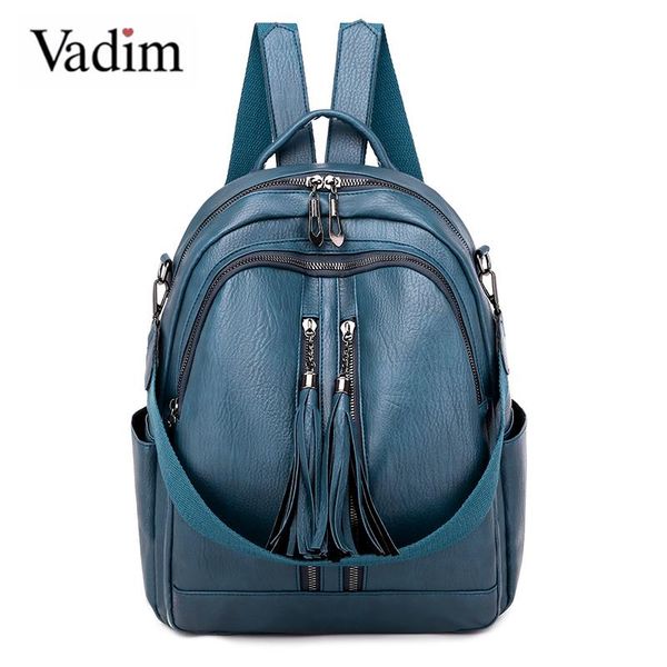 

vadim fashion tassel backpack women bags multifunction ladies bagpack large capacity female backpacks soft pu leather sac a dos
