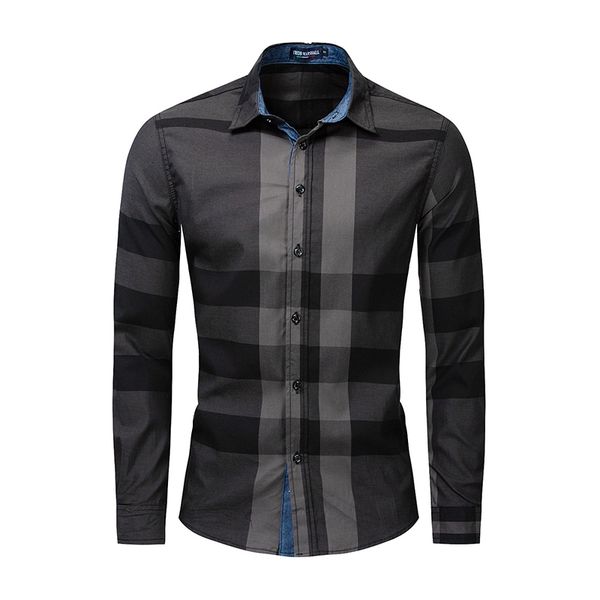 

european size men's shirt summer fashion plaid shirt men long sleeve casual slim fit shirts 100% cotton chemise homme 199 201120, White;black