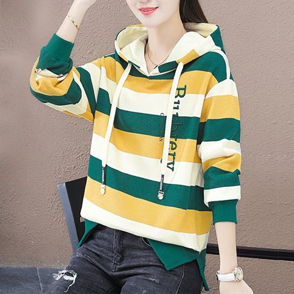 

ttrb9 long sweatshirt sweatshirt trendy 2020 autumn loose embroidered temperament trendy striped printed letters fashion women's sleeve, Black