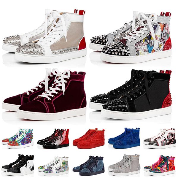 

eur 47 luxuries red bottom spikes platform designers shoes mens womens casual shoes red bottoms flat trainers sneakers size 13, Black