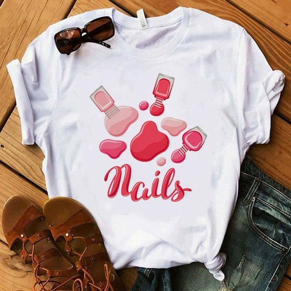 

womens graphic 3d finger nail paint color fashion cute printed women t shirt female tee shirt ladies clothes t-shirt, White