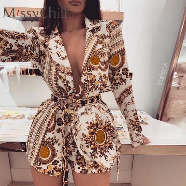 

missychilli paisley fashion bandage belt female jumpsuit women two set piece romper autumn party club playsuit overalls y200422, Black;white