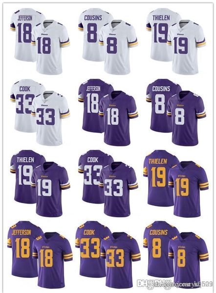 

men women youth minnesota vikings 19 adam thielen 8 kirk cousins 18 justin jefferson 33 dalvin cook football jerseys, Black;red