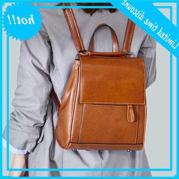 

2020 fashion new style women's versatile oil wax leather backpack, guangzhou