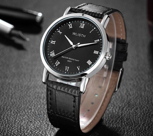 

wlisth men black leather simple belt korean version luminous leisure waterproof quartz, Slivery;brown