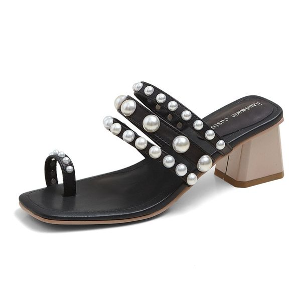 

2021 new 's sandals womanly women's black cord heels open toe shoes woman ia3c