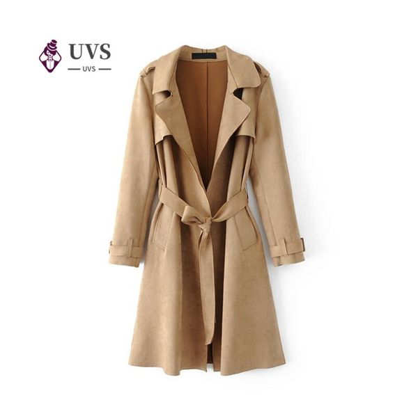 

korean outwear lady trench coats casual pure color suede coats women's long windbreaker female overcoat spring coat women, Tan;black