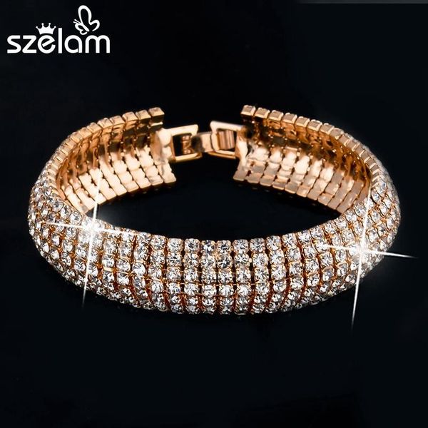 

link, chain szelam luxury gold crystal bracelets for women rhinestone cuff bangles wedding jewelry sbr140158, Black
