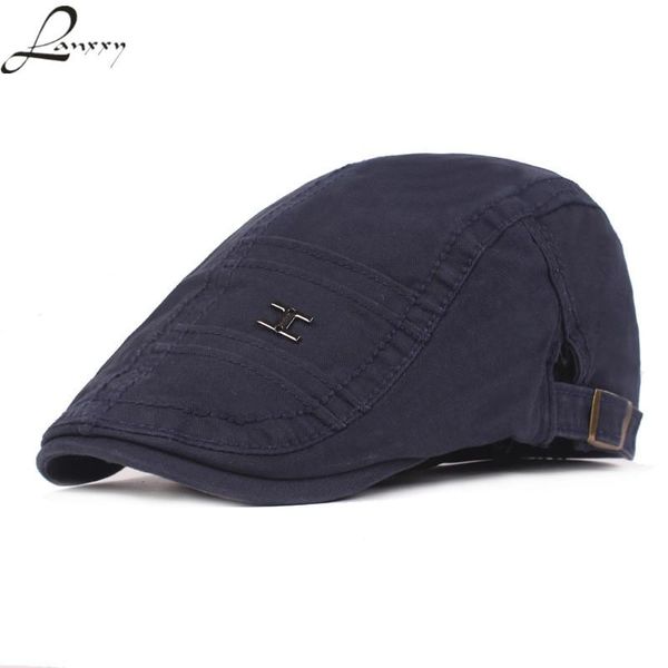 

berets lanxxy classic embroidery caps men casual solid beret hats spring casquette flat cap cotton, Blue;gray