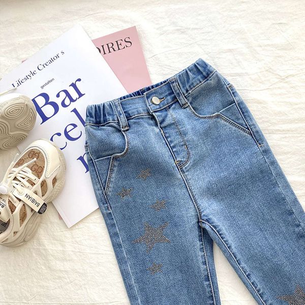 

slim stretch jeans 2021 spring new long pants children's wear girls' leggings, Blue