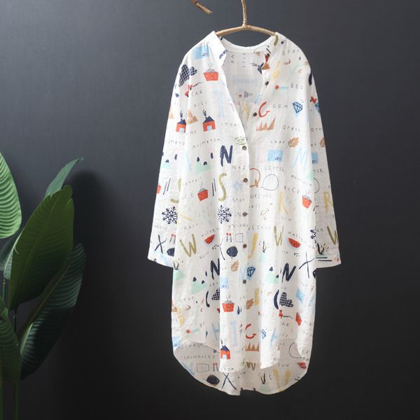 

2021 women's long blouse new printed v-collar 100% cotton long-sleeved shirt female sunscreen clothing shirts cardigan y265 y2pt, White