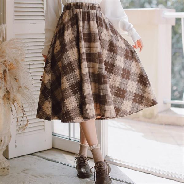

2020 autumn winter elegant women skirt vintage plaid woolen woven skirts high waist retro sweet female skirt, Black