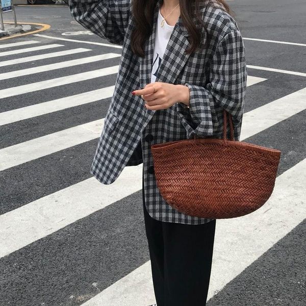 

women's suits & blazers plaid blazer woolen suit jacket women korean style for autumn and winter loose plus size clothing, White;black