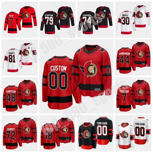 

2021 ottawa senators reverse retro hockey tim stuetzle brady tkachuk thomas chabot matt murray connor brown craig anderson zaitsev hainsey, Black;red