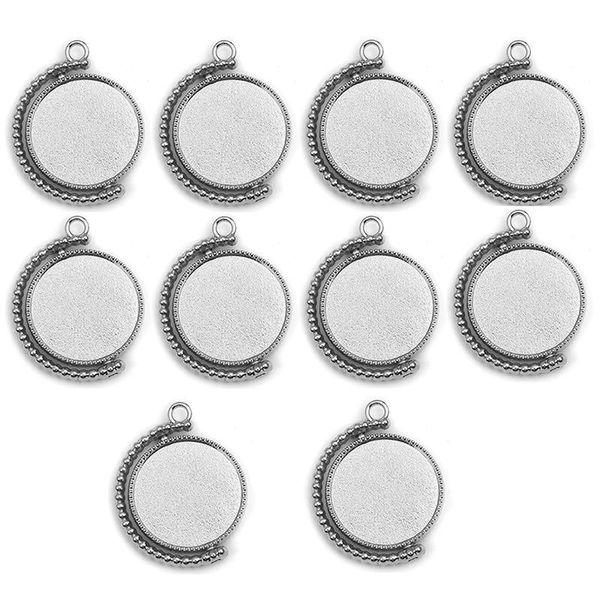 

10шт много цинкового сплава вращающийся двухсторонний круглый кулон cabochon setting 25 мм бесцельрованные ювелирные изделия изготовления ож, Black