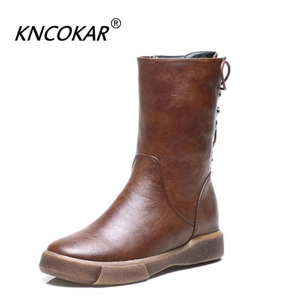 

new autumn and winter round head martin boots casual vintage fashion zipper middle boots waterproof platform flat female, Black