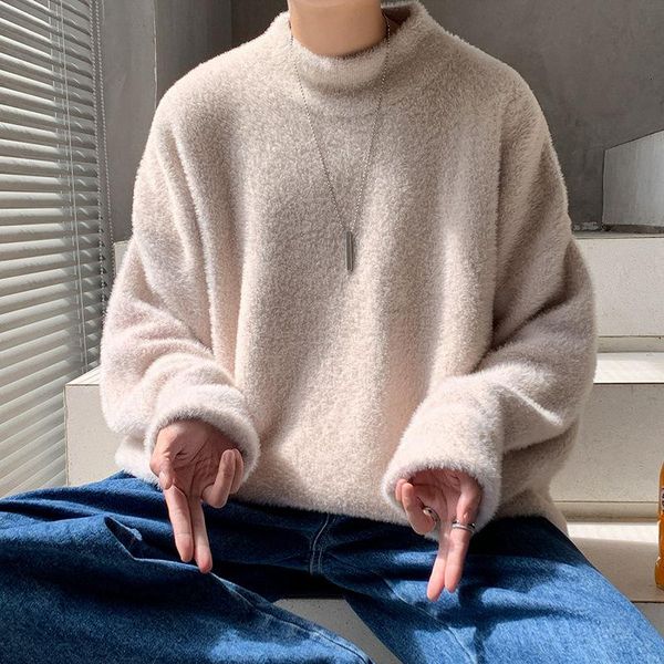 

men's sweaters winter plus velvet sweater warm fashion casual knit pullover street wild loose korean knitting mens clothes -3xl, White;black