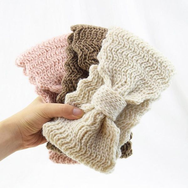 

1pc winter warmer ear knitted hairband bow waves elastic headband for women girls solid color turban hair accessories head warp q jllweu