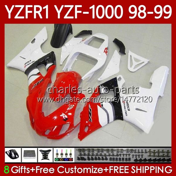 Corpo de Motocicleta para Yamaha YZF-R1 YZF-1000 YZF R1 1000 CC 98-01 Bodywork 82No.38 YZF R1 1000CC YZFR1 Vermelho Branco 98 99 00 01 YZF1000 1998 1999 2000 2001 Kit de feiras OEM