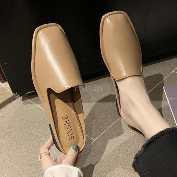 

slippers 2021 solid summer beach flat sandals women vintage square toe slipper elegant ladies zapatillas mujer casa sapatos mulher, Black