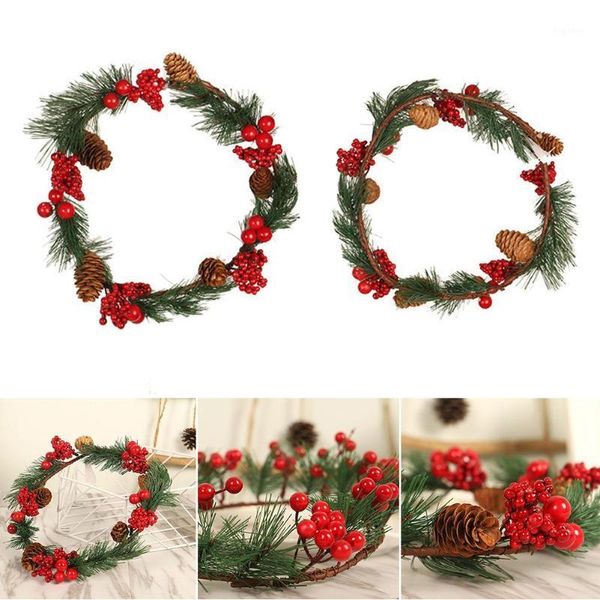 

christmas decoration wreath wall hanging decoration door hanging wreath red fruit pine cones decorative ornament1