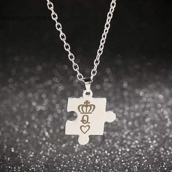 

jewelry king lovers necklace stainless queen steel crown pendant accessories, Silver