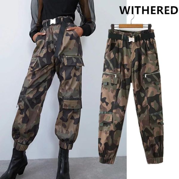 

withered england high street vintage camouflage pockets of size cargo pants women pantalones mujer pantalon femme trousers women1, Black;white