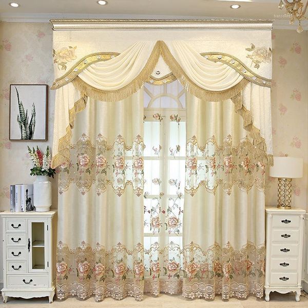 

european luxury embroidered peony curtains for bedroom living room high-end curtain tulle drape for window treatment1