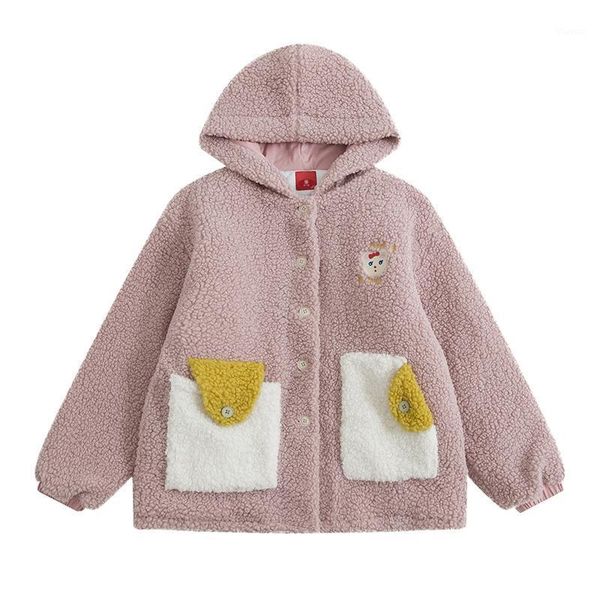 

winter new high-quality preppy style bear embroidery coat women's warm thick lamb velvet jacket suitable for teenagers1, Black