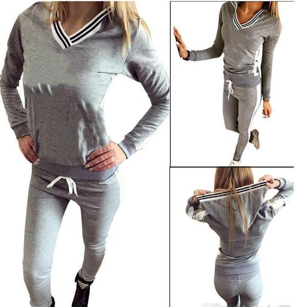 Hoodie Mulheres Suit Sport camisola + Pant Jogging Femme Marque survêtement Sportswear 2pc Set Treino S-XL WE