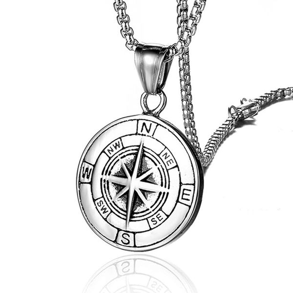 

pendant necklaces stainless steel classic antique compass gold necklace men star/letter silver color round jewelry fashion 2021