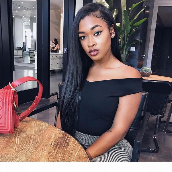 

glueless full lace human hair wigs straight natural color brazilian virgin hair wigs 130% density with baby hair, Black;brown
