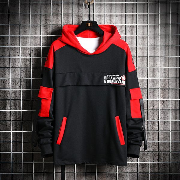 

2021 new streetwear screen print two color block mens pullover oversized hoodies zzx2, Black;brown