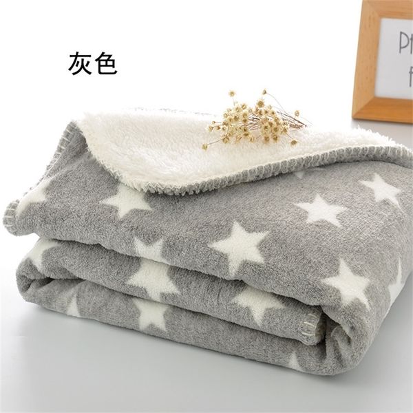 2 strati di inverno di spessore per bambini coperta stella grigia super soft birichino coperta del bambino biancheria da letto coperta trapunta swaddle sedile posteriore coperta LJ201105