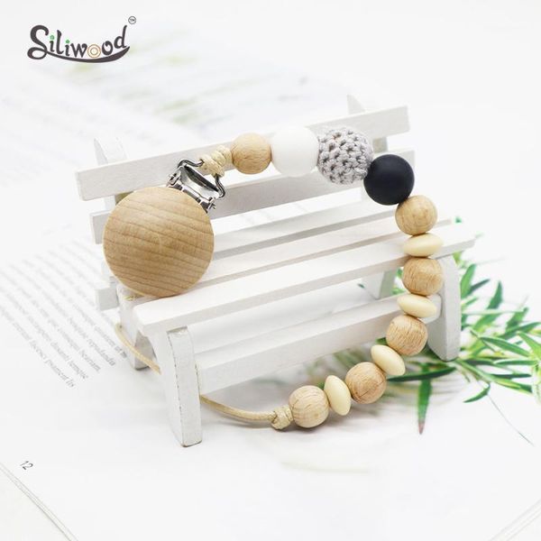 

10pc new pacifier clips nipple holder bebes accesorios silicone crochet beads wood teether tooth holder for children baby chain1