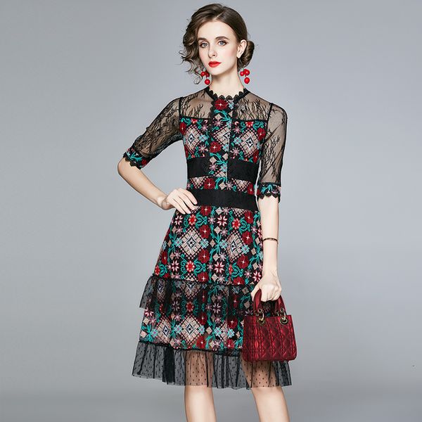 

2021 new women luxury embroidery mesh festa office cocktail party robe femme vintage designer vestidos rvxh 8zbm, Black;gray