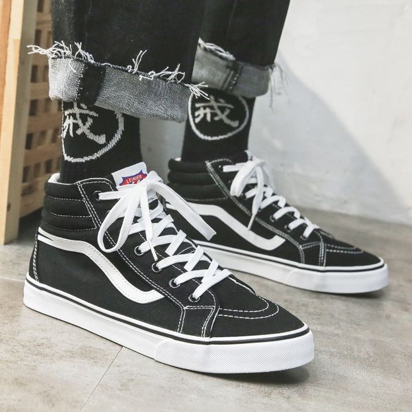 

canvas men 2020 spring solid lace-up men's high casual sneakers sport shoes boys, Black;red