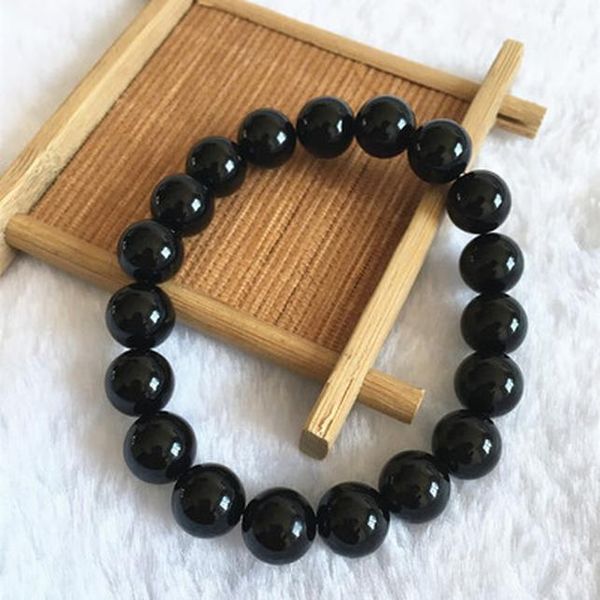 

12мм черный оникс природный камень stretch браслет мужчины упругие pulserase ювелирные изделия круглые бусины smooth подвески расширяемый мо