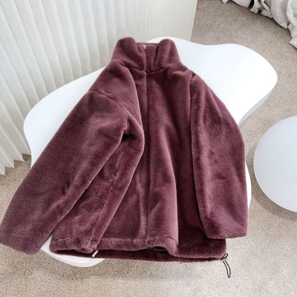 

2021 new spring long sleeve thick stand color zip design oversize warm furry hoodies women x0gm, Black