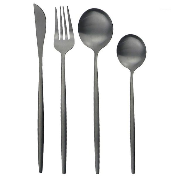 

16pcs/24pcs/32pcs black mattetableware dinnerware cutlery set stainless steel flatware set dessert spoon dinner kitchen1