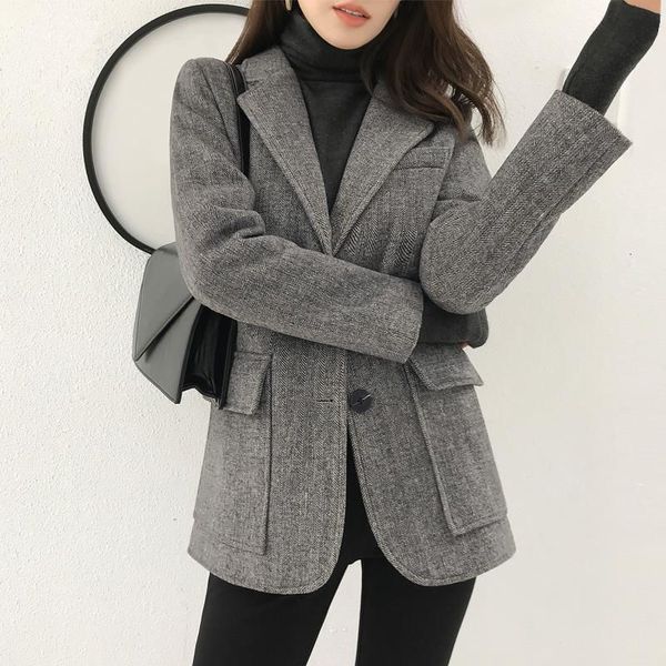 

herringbone suit woolen coat female fashion short section women jacket 2020 new autumn and winter women's clothing, Black
