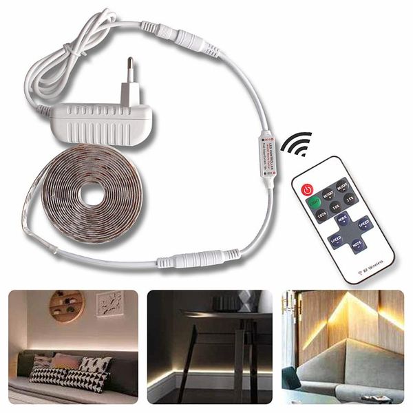 

smd2835 dimmable led strip light waterproof white/warm white dc12v brightness control dimmer rf 10key remote background lighting