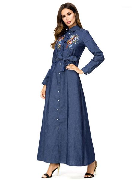 

muslim fashion single breasted embroidery muslim abaya dress musical robe prayer ramadan abayas with belt wj2824 dropship1, Red