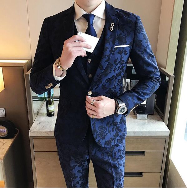 

bridegroom mens royal blue suits slim fit british style tuxedo printing blazer wedding dinner jackets single button masculino, White;black