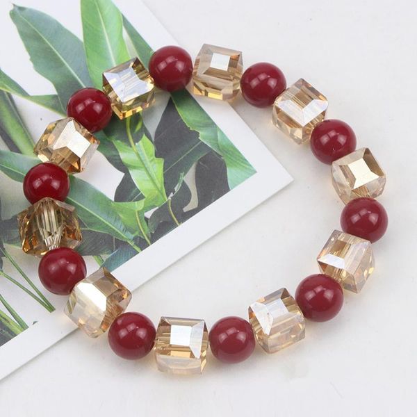 

christmas gift handmade bracelet fashion temperament jewelry acrylic elastic bracelet square crystal, Black