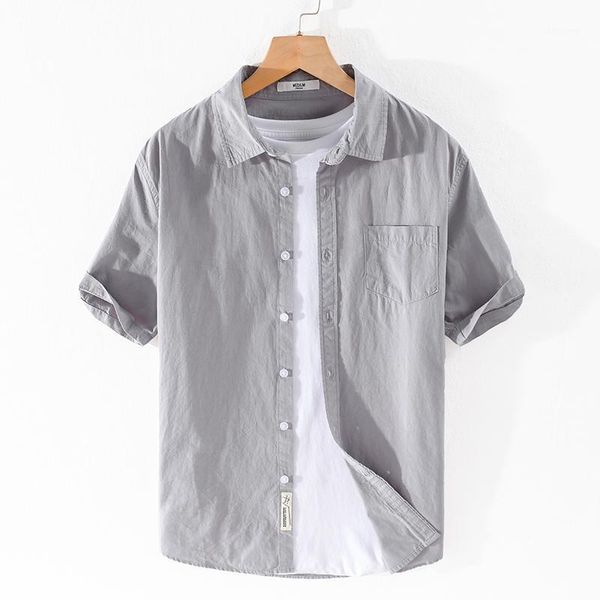

2020 summer 100% cotton brand gray shirt men short-sleeved solid shirts for men casual fashion shirt mens camiseta overhemd1, White;black