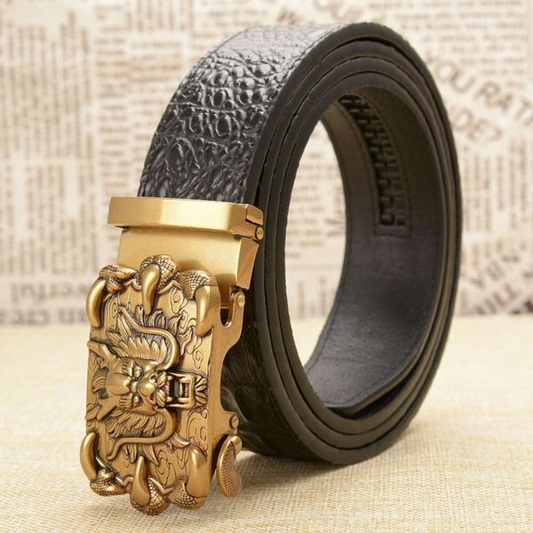 

new crocodile pattern men's genuine leather personalized dragon claw automatic buckle cattle belt, Black;brown