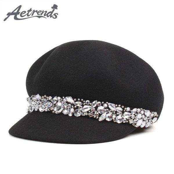 

berets [aetrends] rhinestone wool hats women's beret british style fashion warm woolen winter hat z-6846, Blue;gray