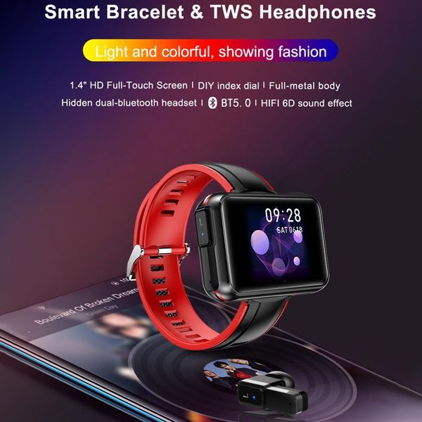 

t91 2-in-1 bracelet wireless bluetooth 5.0 earphone ip68 waterproof sports wristband ppg+ecg fitness tracking smart watch